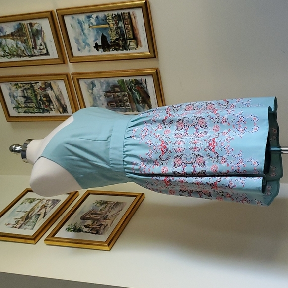 Pink Owl Robin's Egg Blue Floral Strappy Backless Sun Dress - Picture 2 of 14